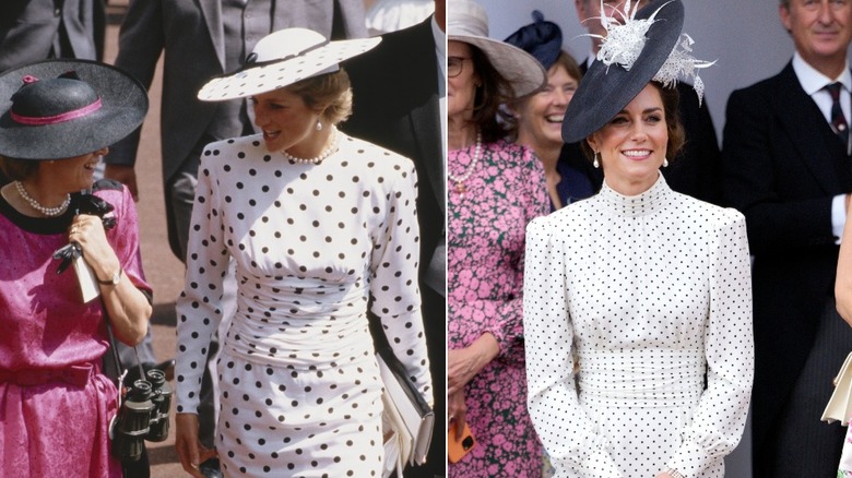 Photos côte à côte de la princesse Diana et Kate Middleton dans des robes à pois