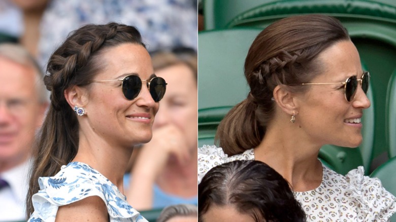 Photos côte à côte de Pippa Middleton avec une tresse latérale et une queue de cheval