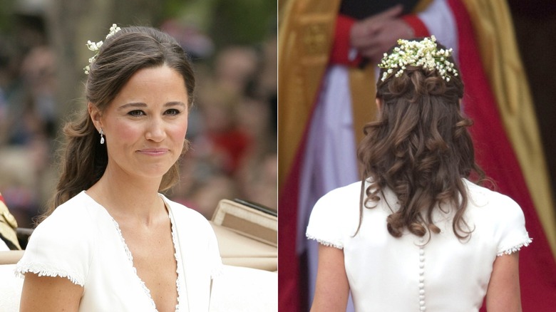 Photos côte à côte de Pippa Middleton le jour du mariage de Kate Middleton, à l'avant et à l'arrière des cheveux