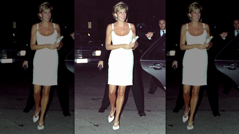 La princesse Diana portant une mini-robe blanche courte à Milan en 1995