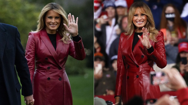 Melania Trump dans un trench rouge en Géorgie