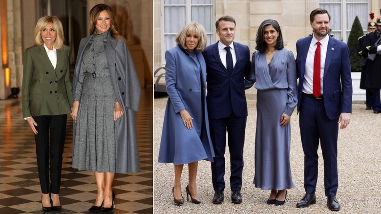 Brigitte Macron et Melania Trump à Versailles en 2018/usha Vance et Brigitte Macron février 2025