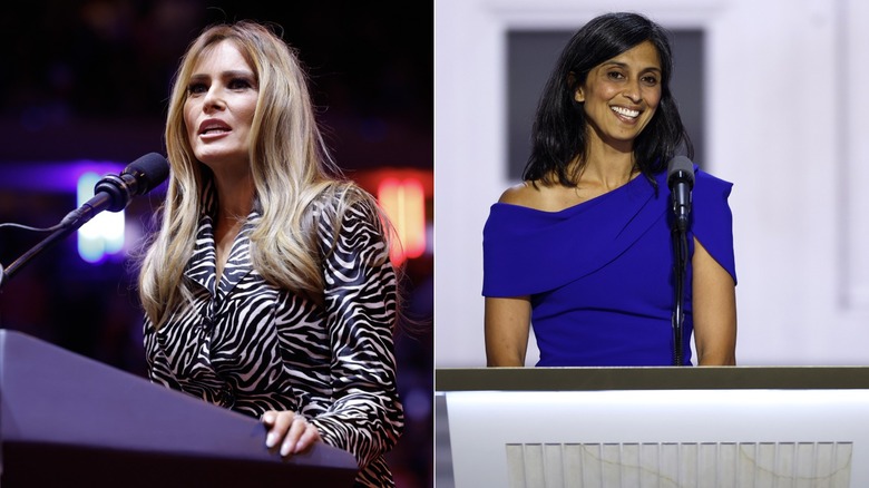 Melania Trump en campagne électorale en octobre 2024 au MSG/Usha Vance s'exprimant au RNC en juillet 2024