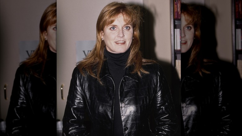 Sarah Ferguson dans une veste en cuir en Californie en 1996