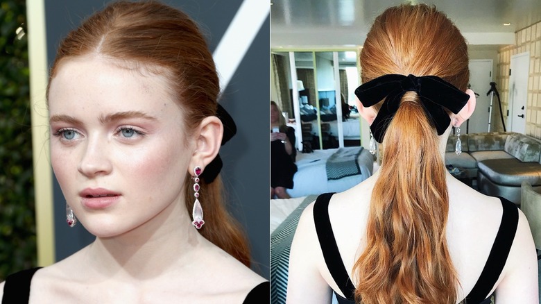 Image fractionnée de Sadie Sink portant une queue de cheval avec un ruban noir