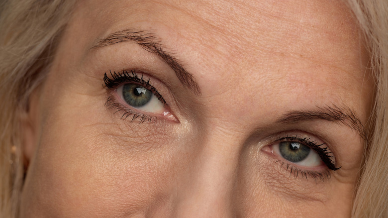 Un gros plan des yeux d'une femme mûre avec un eye-liner noir clair