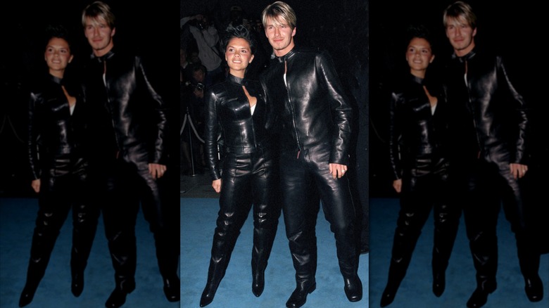 Victoria et David Beckham en combinaisons noires assorties en 1999