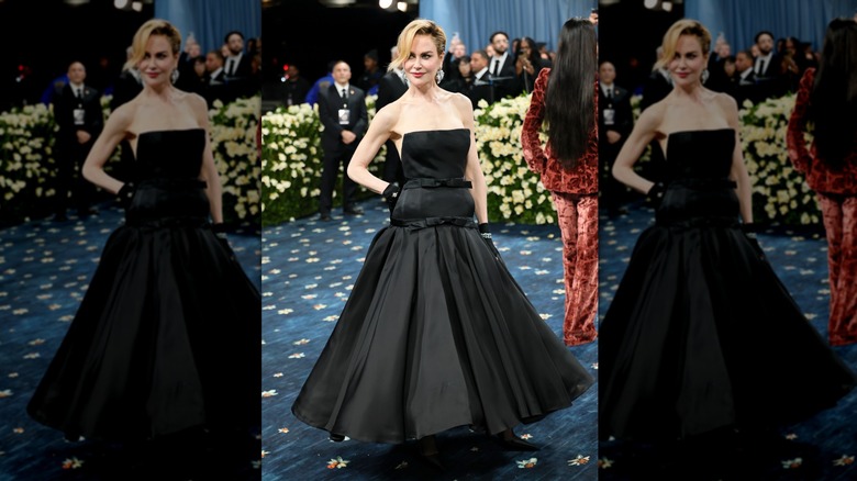 Nicole Kidman au Met Gala dans une robe bustier noire avec une jupe trapèze