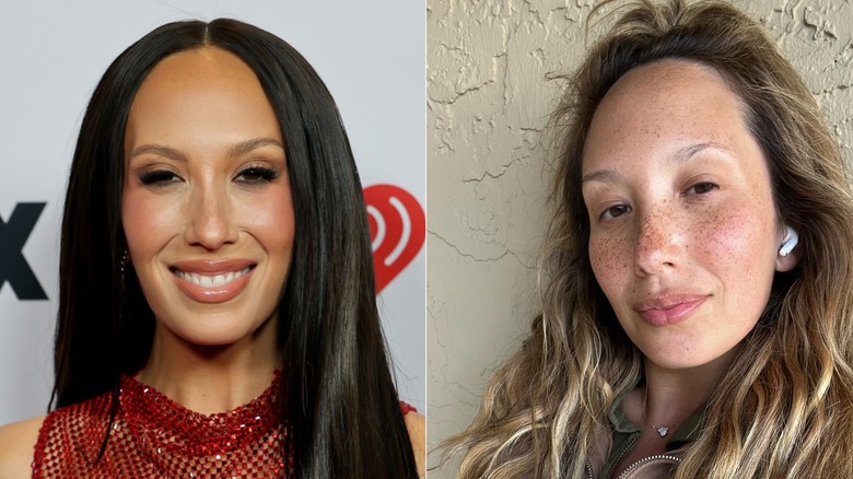 À gauche : Cheryl Burke maquillée ; À droite : Cheryl Burke sans maquillage