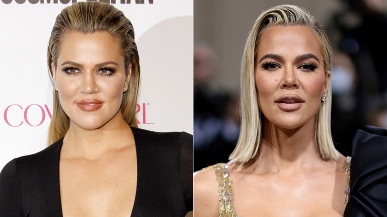 À gauche : Khloé Kardashian arrive à la célébration du 50e anniversaire du magazine Cosmopolitan à Ysabel le 12 octobre 2015 / À droite : Khloé Kardashian assiste au gala du Met 2022 "En Amérique : une anthologie de la mode" au Metropolitan Museum of Art le 2 mai 2022