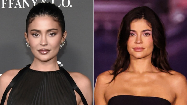 G : Kylie Jenner assiste au Gala Baby2Baby 2022 présenté par Paul Mitchell au Pacific Design Center le 12 novembre 2022 / R : Kylie Jenner défile lors du défilé Coperni Paris Womenswear printemps-été 2025