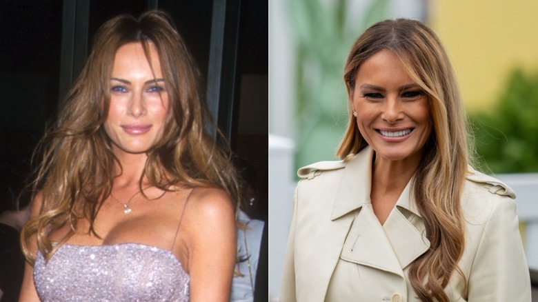 Photos côte à côte de Melania Trump comparant son look lorsqu'elle était plus jeune à son look actuel