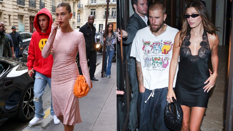 Hailey et Justin Bieber se promènent dehors à Paris et à nouveau à New York