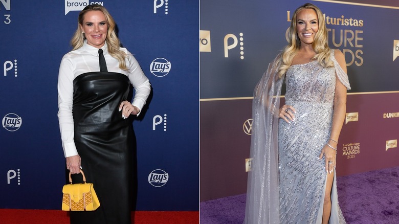 Heather Gay posant sur le tapis rouge en 2022 et sur le tapis rouge en 2025, photos côte à côte