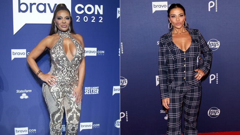Dolores Catania posant sur le tapis rouge en 2022 et en 2023, photos côte à côte