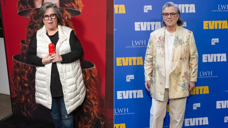À gauche : Rosie O'Donnell assiste à la première de la saison de l'émission télévisée Russian Doll le 23 janvier 2019 / À droite : Rosie O'Donnell assiste à la soirée d'ouverture du West End de "Évita" au London Palladium le 1er juillet 2025