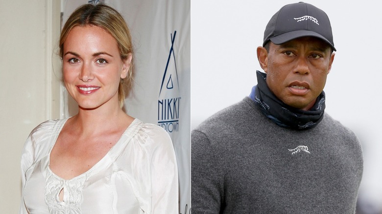 Vanessa Trump souriante sur le tapis rouge et Tiger Woods sur le parcours de golf, photos côte à côte