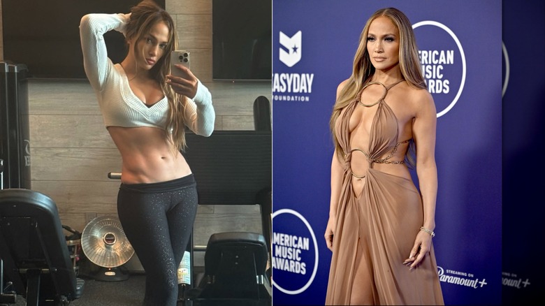 Photo d'entraînement de Jennifer Lopez vs look tapis rouge