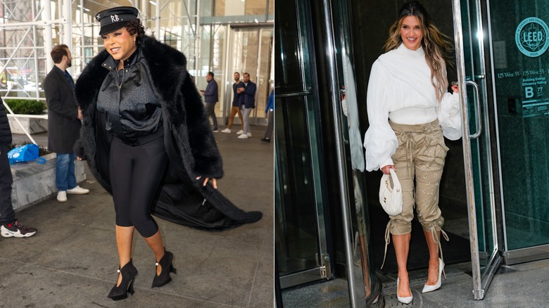 Taraji P. Henson dans une tenue entièrement noire, comprenant un capris, et Ashley Roberts portant un capris neutre, photos côte à côte