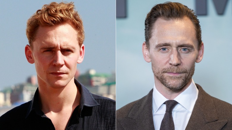 Image divisée de Tom Hiddleston avec des cheveux roux et châtain foncé