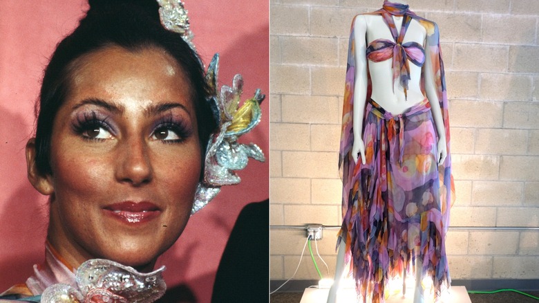 Image fractionnée d'un gros plan de Cher et de sa tenue affiché sur un mannequin