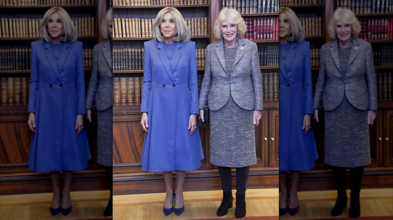 La reine Camilla, accompagnée de Brigitte Macron (épouse du président français Emmanuel Macron), assistant à la cérémonie du prix de l'Entente Littéraire à la résidence de l'ambassadeur de France en décembre 2024