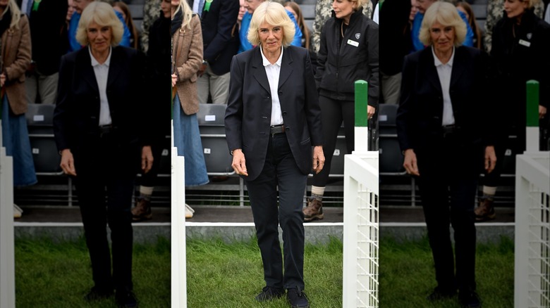 La reine Camilla lors des épreuves de badminton le 8 mai 2026 à Badminton, Gloucestershire, Angleterre