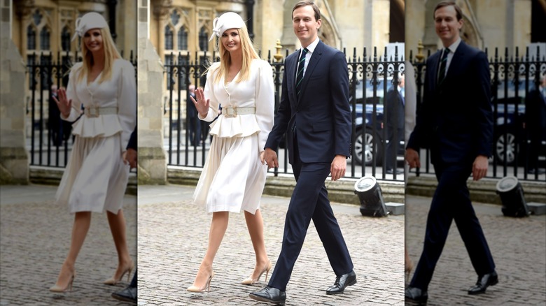 Jared Kushner et Ivanka Trump marchant près de l'abbaye de Westminster
