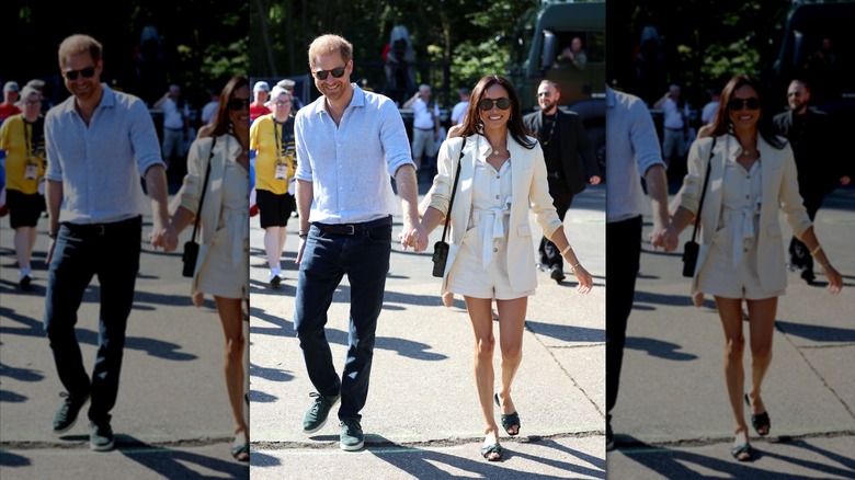 Meghan Markle porte une tenue entièrement blanche et marche main dans la main avec le prince Harry