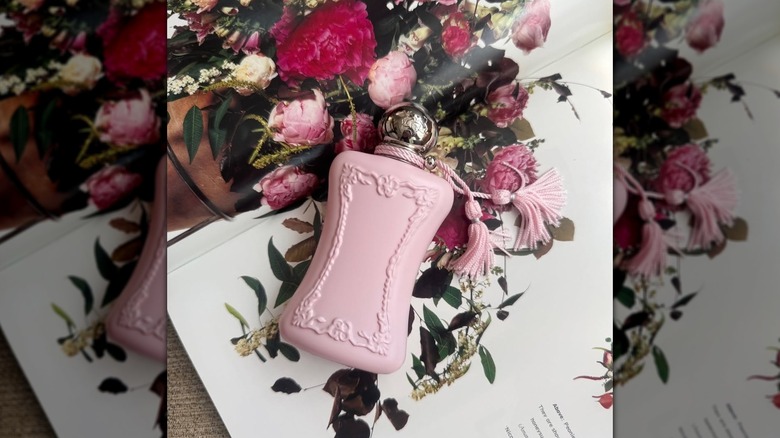 Parfums de Marly Delina contre une page ouverte