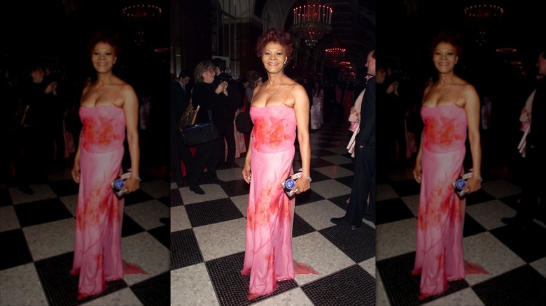 Dionne Warwick sourit dans une robe longue rose