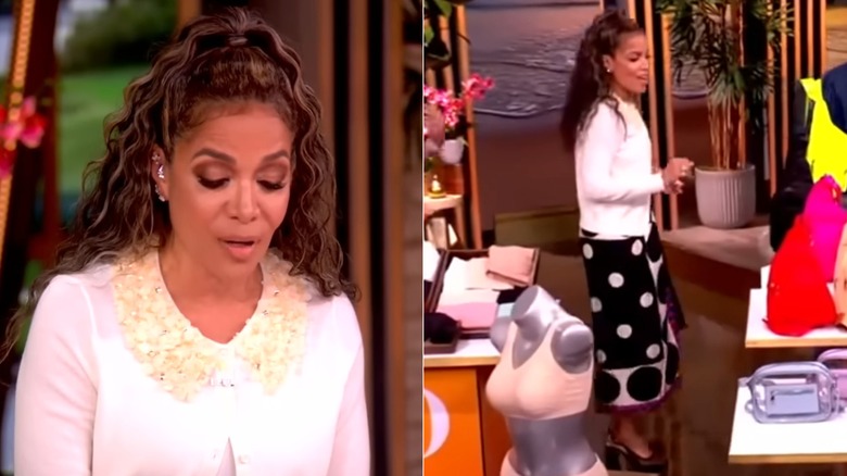 Image divisée de Sunny Hostin portant un cardigan et une jupe portefeuille 