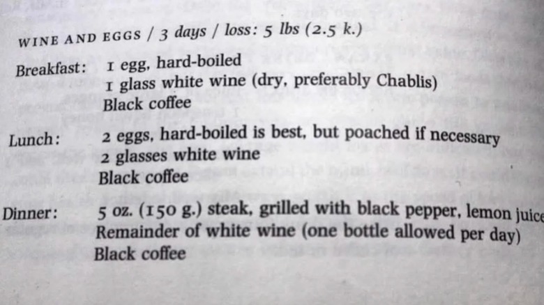 Le régime Vin et Oeufs imprimé par Vogue en 1977