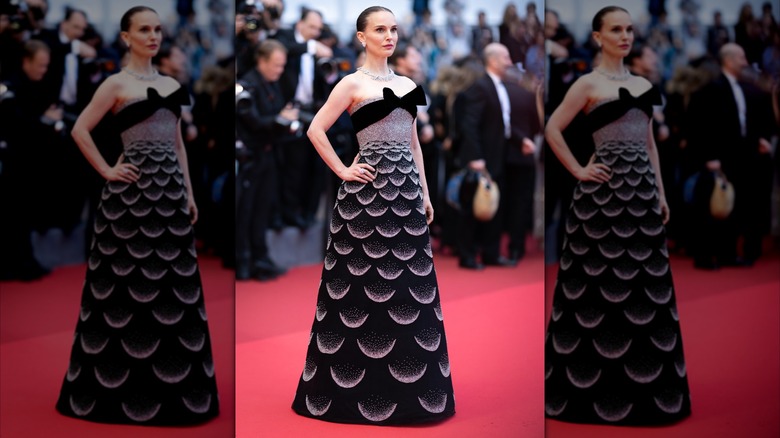 Natalie Portman portant une robe scintillante inspirée de la haute couture Dior automne 1951 au Festival de Cannes