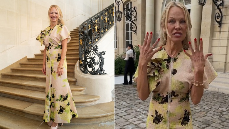 Image partagée de Pamela Anderson arborant des ongles rouges lors de la Fashion Week de Paris