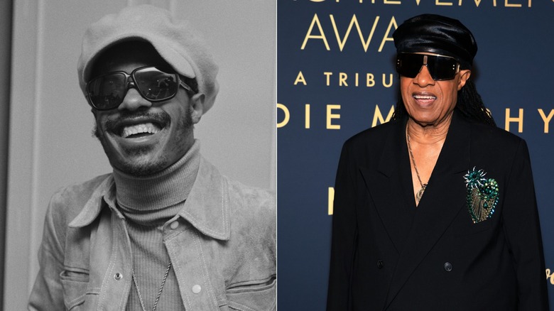 Stevie Wonder photographié en 1974 (à gauche) et 2026 (à droite)