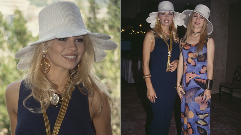 Image partagée de Pamela Anderson portant un chapeau de soleil blanc à bord festonné, et avec Staci Keanen dans une photo de tout le corps