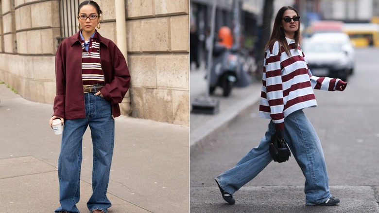 Image divisée de femmes portant des polos rayés avec des jeans