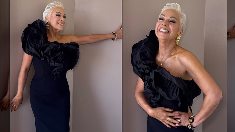 Denise Welch porte une robe Rebecca Vallance