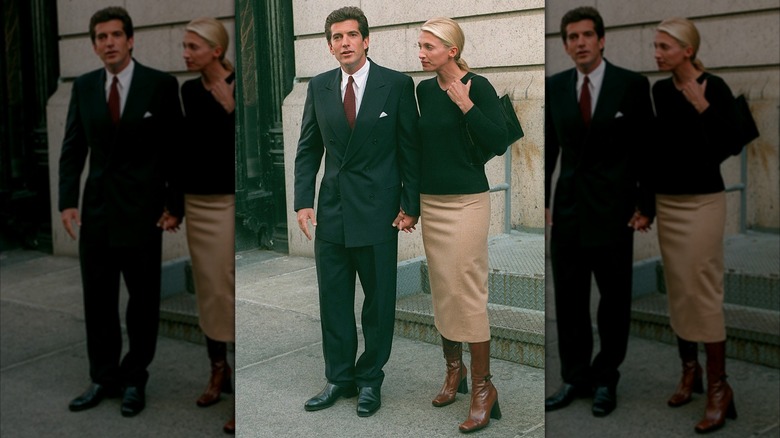 Carolyn Bessette Kennedy et John Kennedy, Jr. devant leur appartement à New York