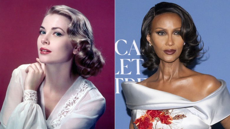 Image divisée de Grace Kelly et Iman portant une coiffure comportant de grandes boucles