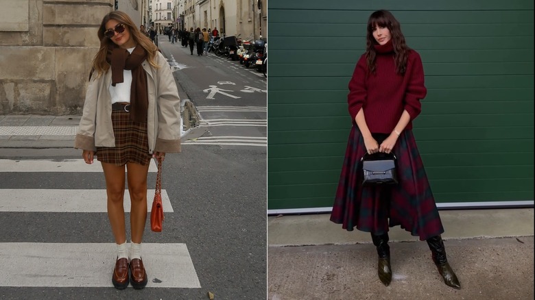 Image divisée d'une mini-jupe à carreaux et d'une jupe mi-longue stylées pour l'automne
