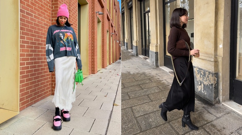 Image divisée de femmes portant des pièces de style slip dans différents contextes urbains