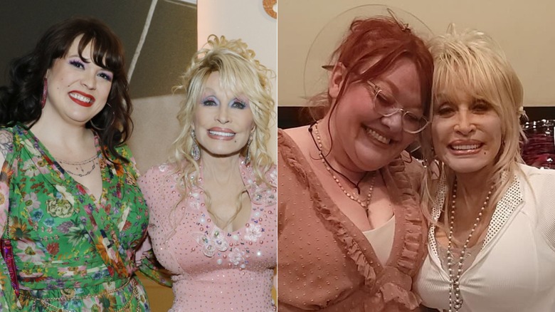 Rebecca Seaver et Jada Star posant avec Dolly Parton, photos côte à côte