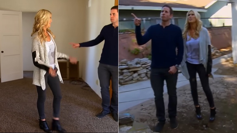 Christina Haack sur Flip or Flop portant un jean skinny noir et un pull gris