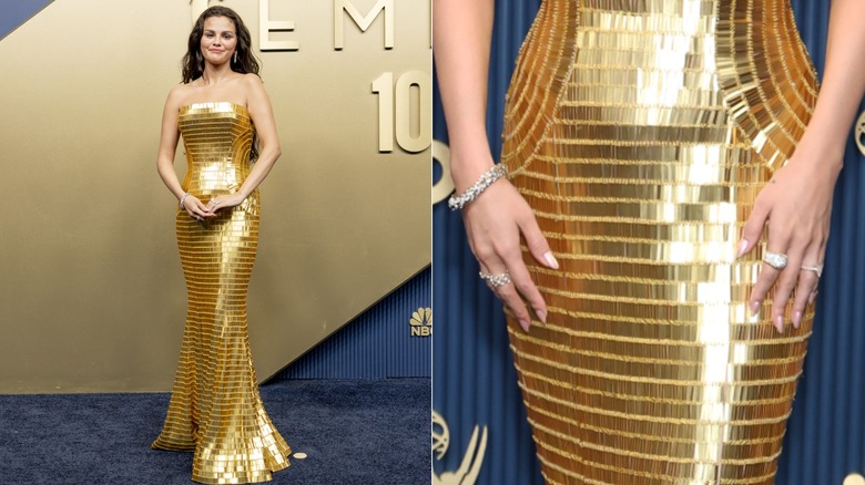 Selena Gomez dans une robe dorée aux Emmys 2026 et un gros plan sur ses ongles