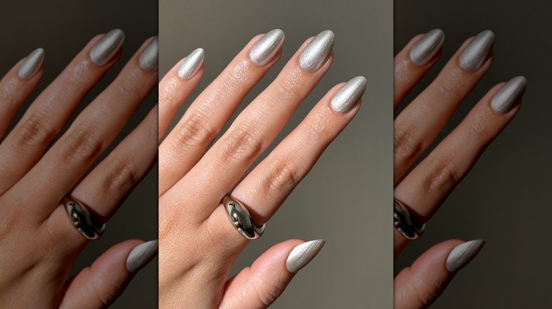 Ongles arrondis argentés métallisés