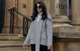 Les cardigans écharpe sont la tendance multitâche de l’automne 2026 que vous verrez partout