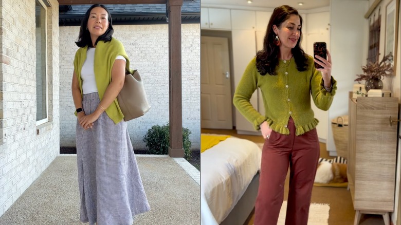 Deux femmes différentes sur Instagram portant des pulls verts