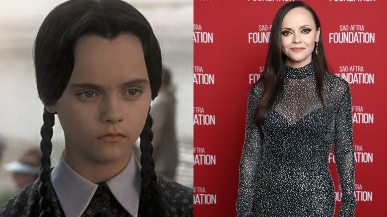 Christina Ricci dans le rôle de Wednesday Addams et en 2025 à la Fondation SAG-AFTRA